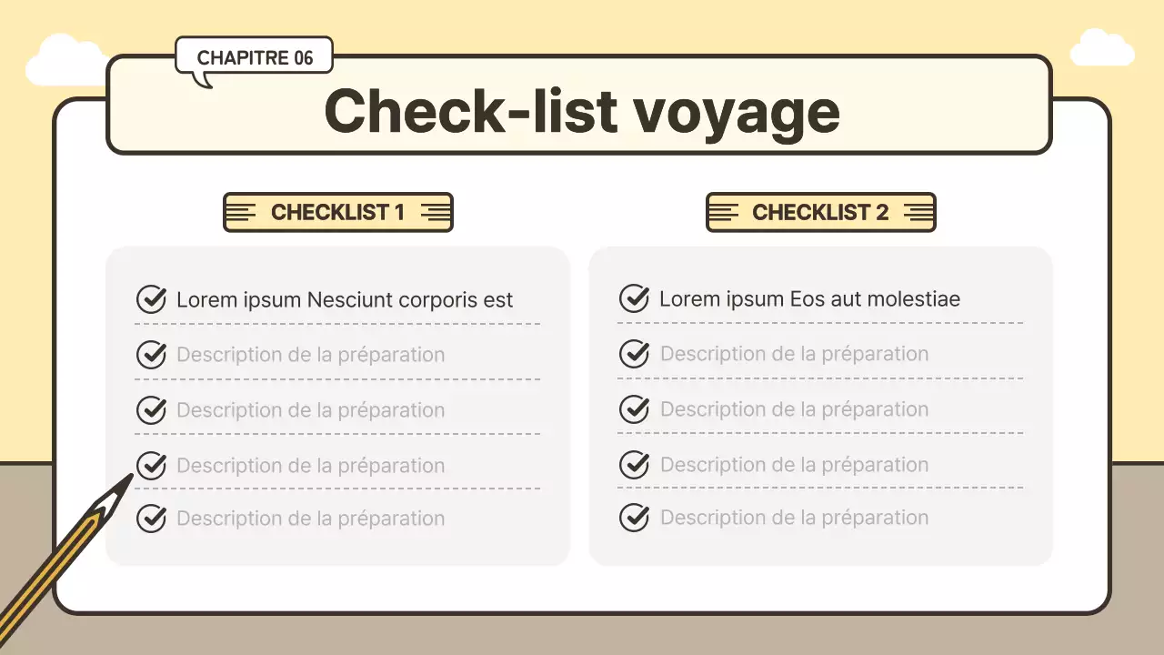 Concept de bagage mignon, itinéraire de voyage en jaune et beige
