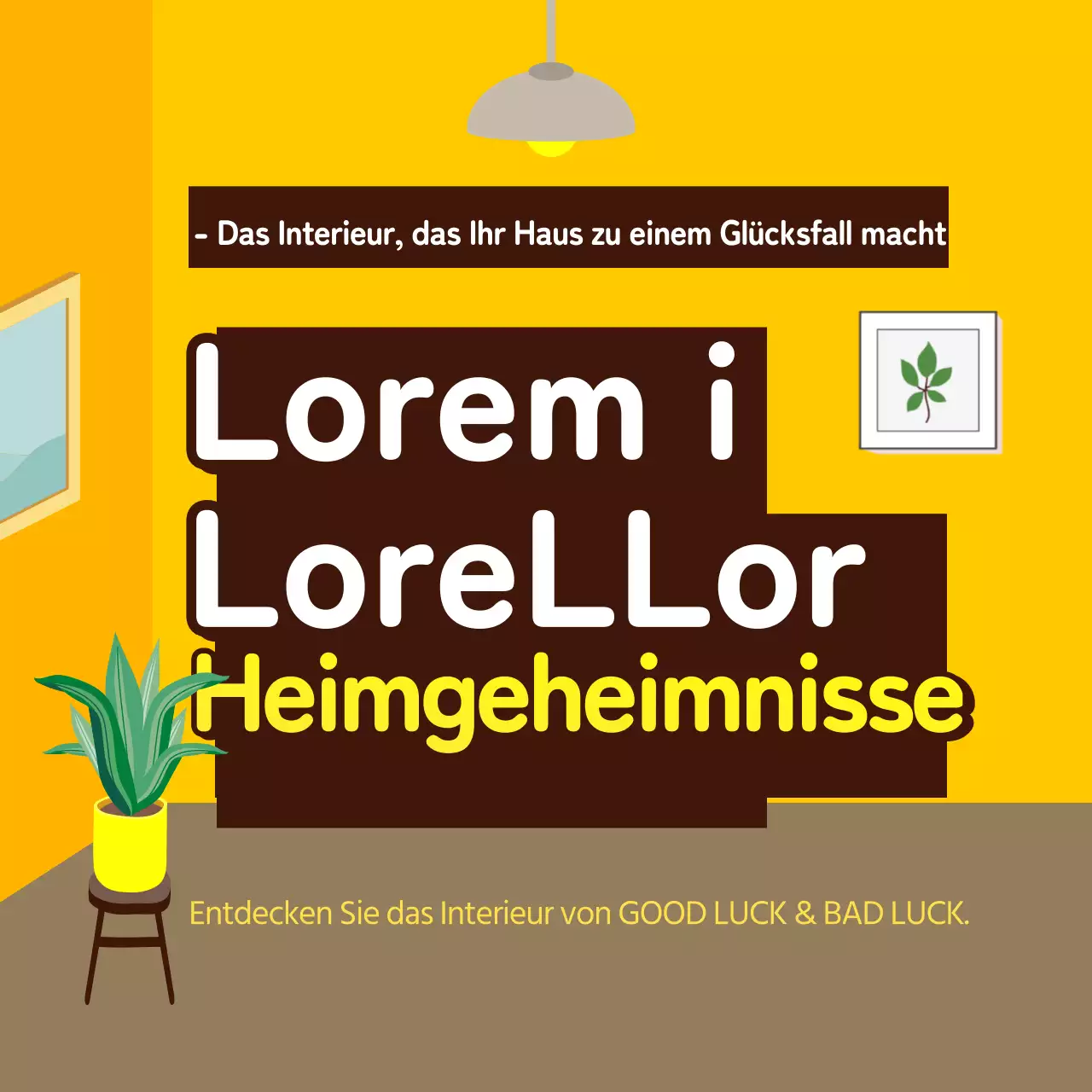 Illustriertes Feng Shui-Interieur in Gelb und Braun