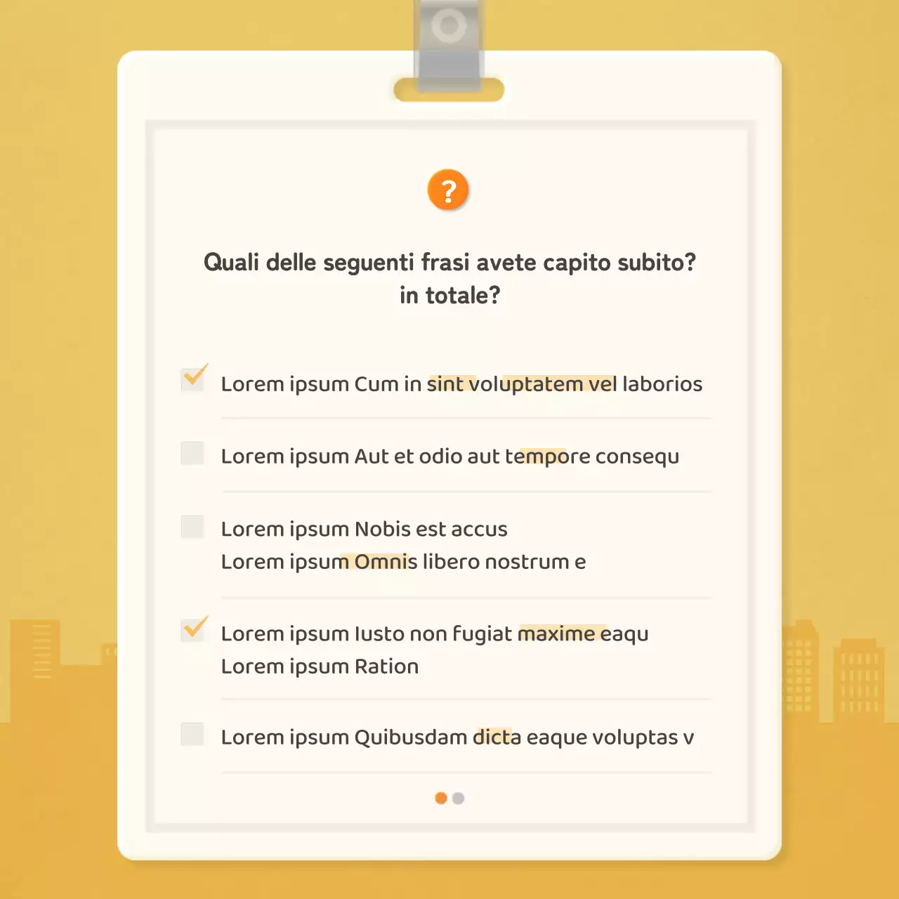 Lista di controllo a livello di lavoratore con concetto di scheda arancione per i dipendenti