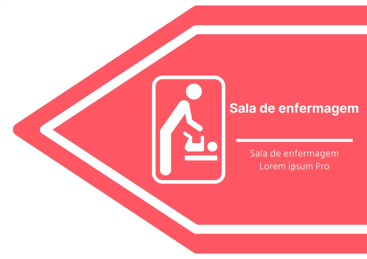 Pictograma de sala de enfermagem de estilo simples, cor-de-rosa e branco, com seta de orientação