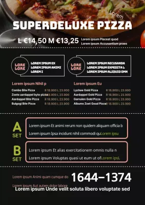 Menutafel met een zwarte pizzafoto