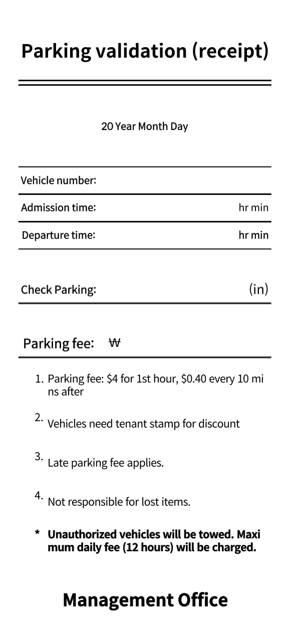 Clean, stylized parking validation and receipt templates