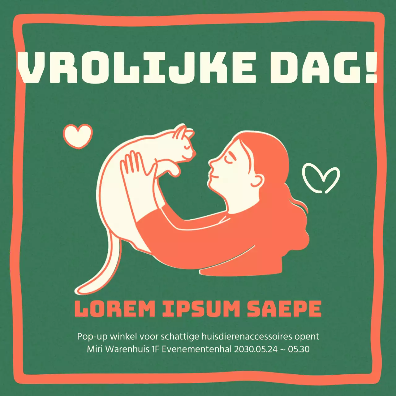 Een schattige, oranje en mintkleurige promotie voor huisdieren