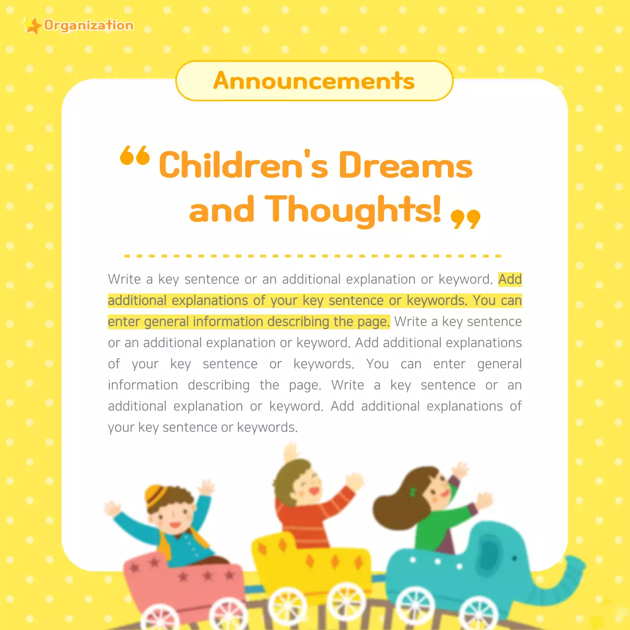 Yellow Playful Children's Event Announcement Instagram Carousel
