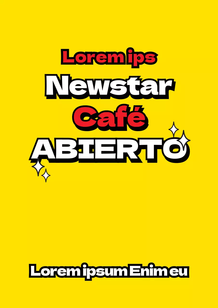 Escaparate sencillo con ilustraciones brillantes en amarillo y rojo