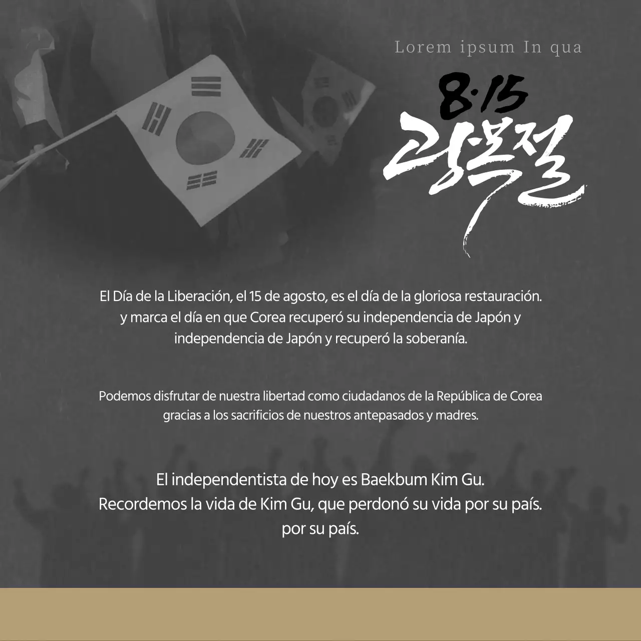 Independentista que se sacrificó por su país Baekbum Kim Gu Día de la Liberación héroe nacional independencia sacrificio patriota