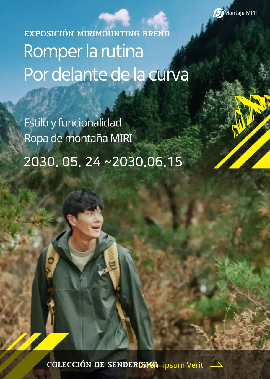 Ropa de montaña amarilla y verde en exposición