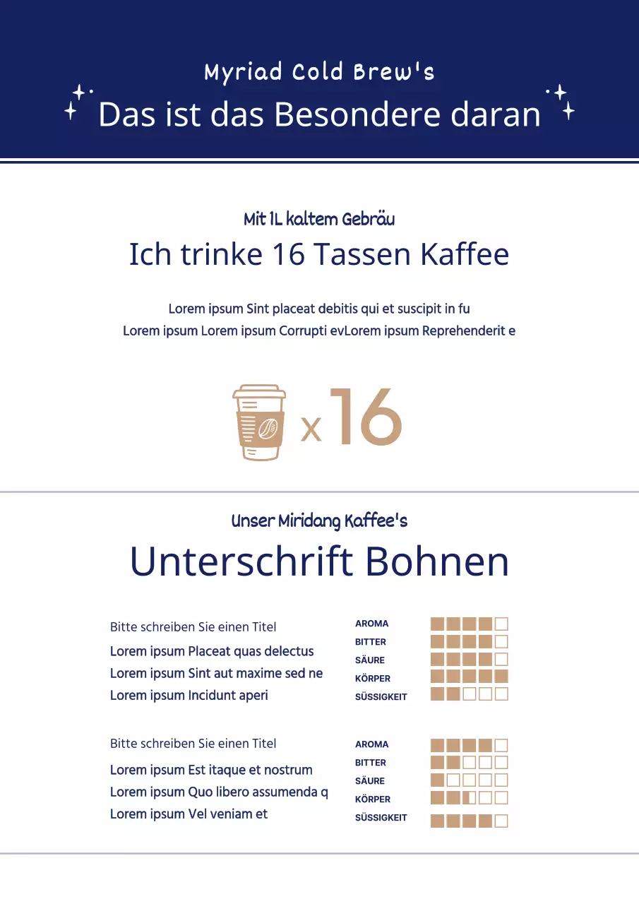 Sauberer kalt gebrühter Kaffee in Weiß und Marineblau