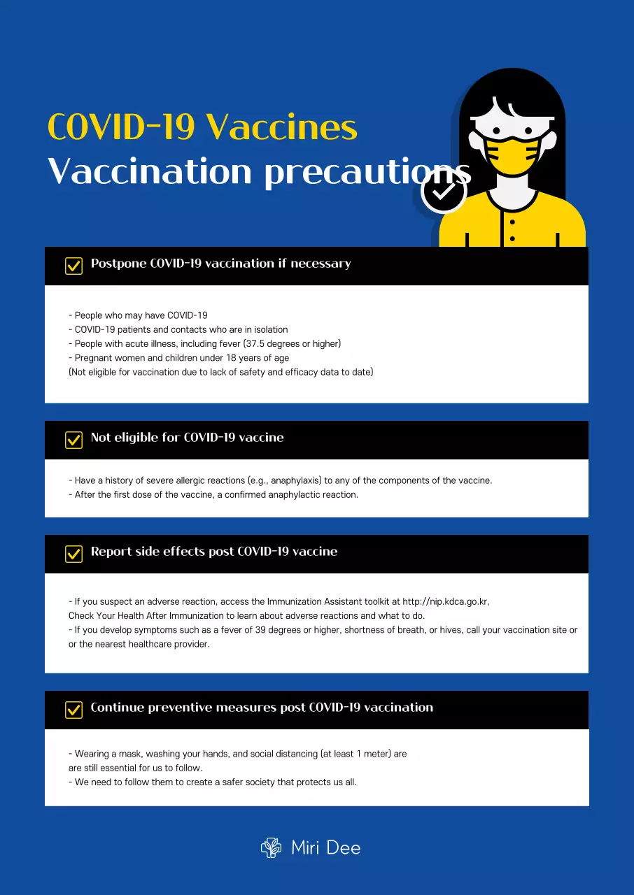 Poster potret vaksinasi virus corona dengan ilustrasi dan tabel berwarna biru