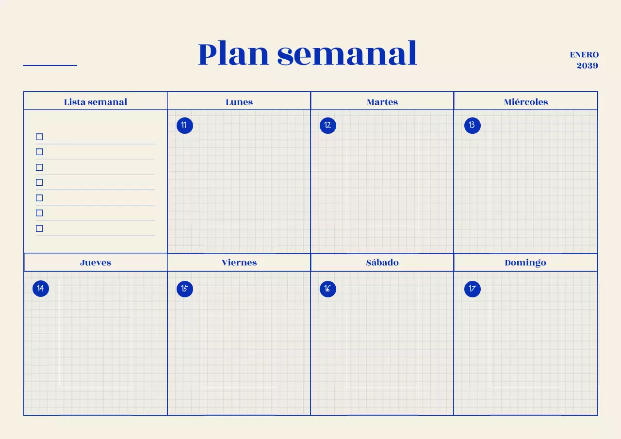 Good Note Semanal con un concepto de cuadrícula azul