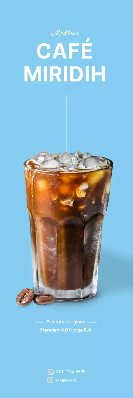 Bannière suspendue simple bleu clair pour un café Americano