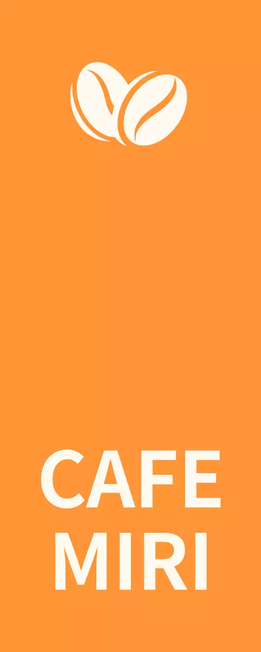 Simple storefront signage with orange-black-and-white Miricafe text and bean illustrations.