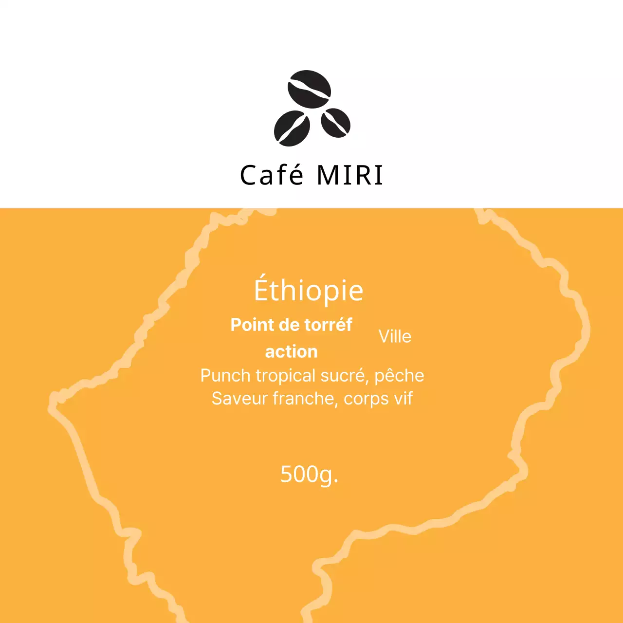 Etiquette de café en grains avec illustration orange