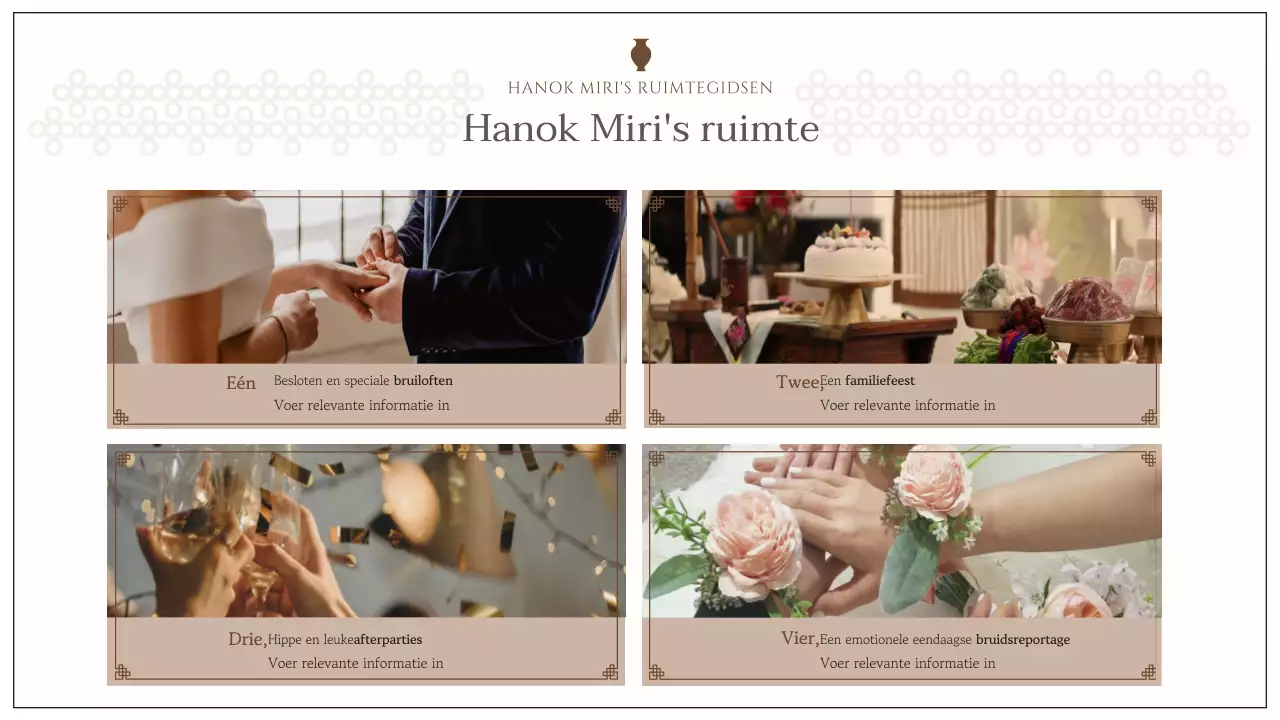 Een hanok verhuurruimte met ivoorkleurige, sentimentele vormen