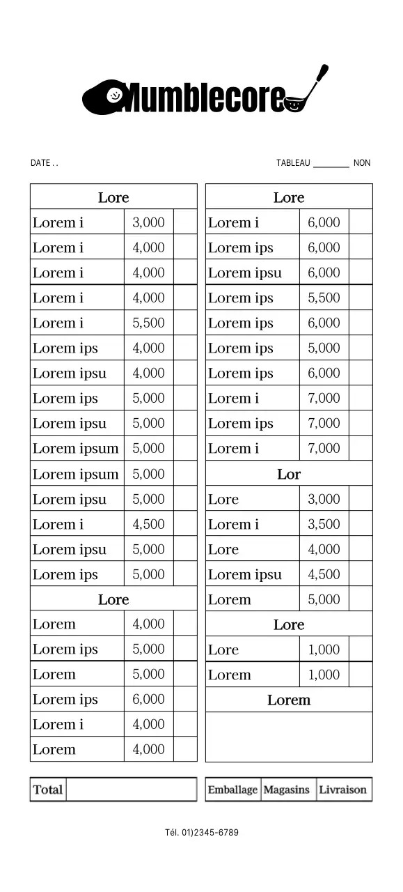Modèle de feuille de commande de logo de bistro simple, mignon et élégant