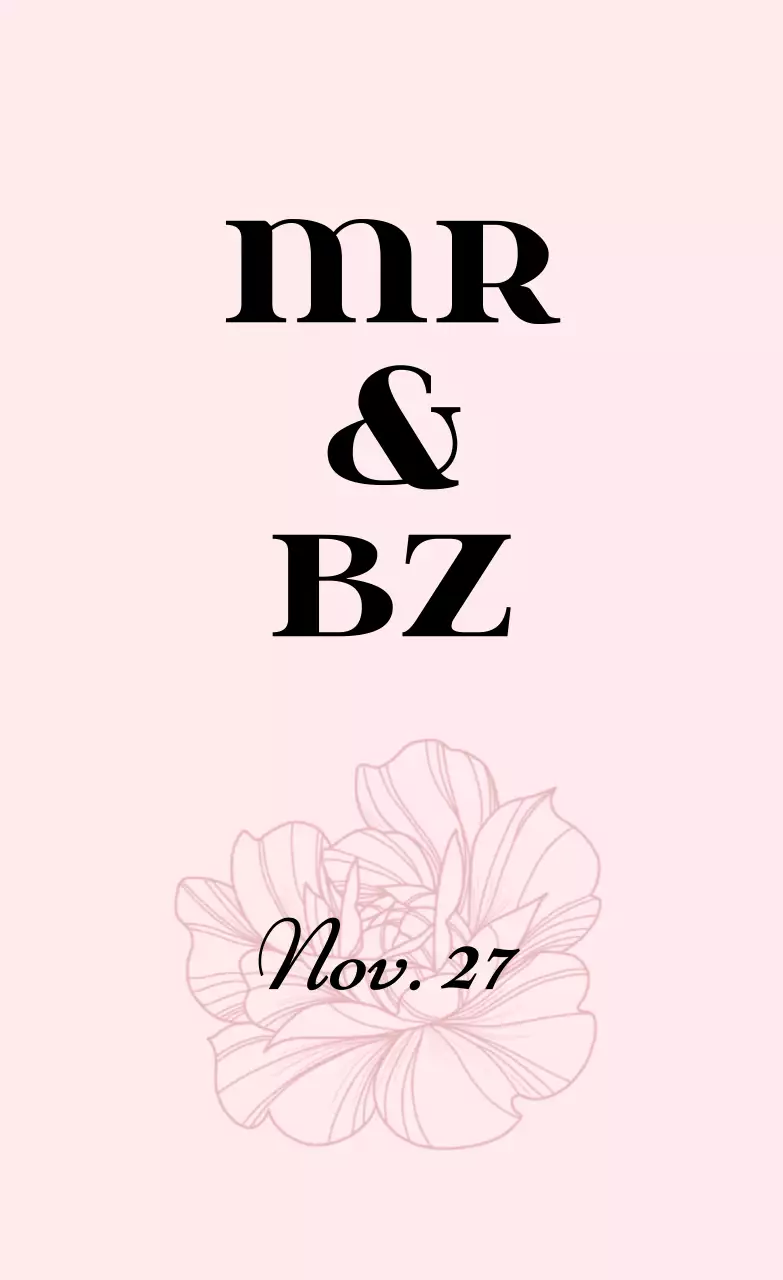 淡いピンクと黒のテキストと花のイラストで構成されたシンプルな結婚式の結婚式の招待状を宣伝します。