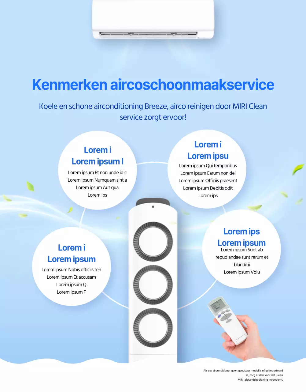 Een eenvoudige blauw met gele advertentie voor het reinigen van airconditioners