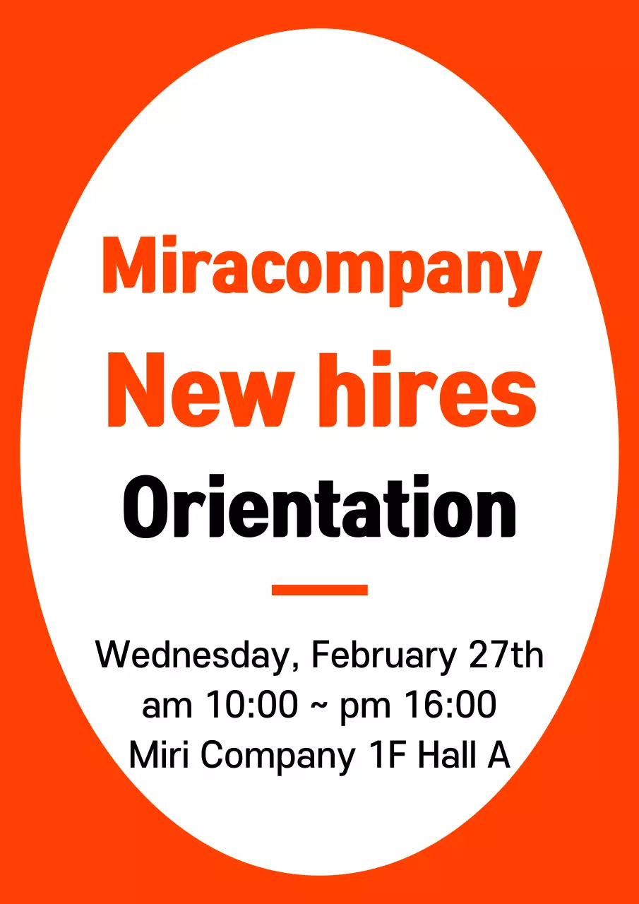 Gaya bingkai sederhana berwarna oranye dan hitam untuk informasi orientasi karyawan baru