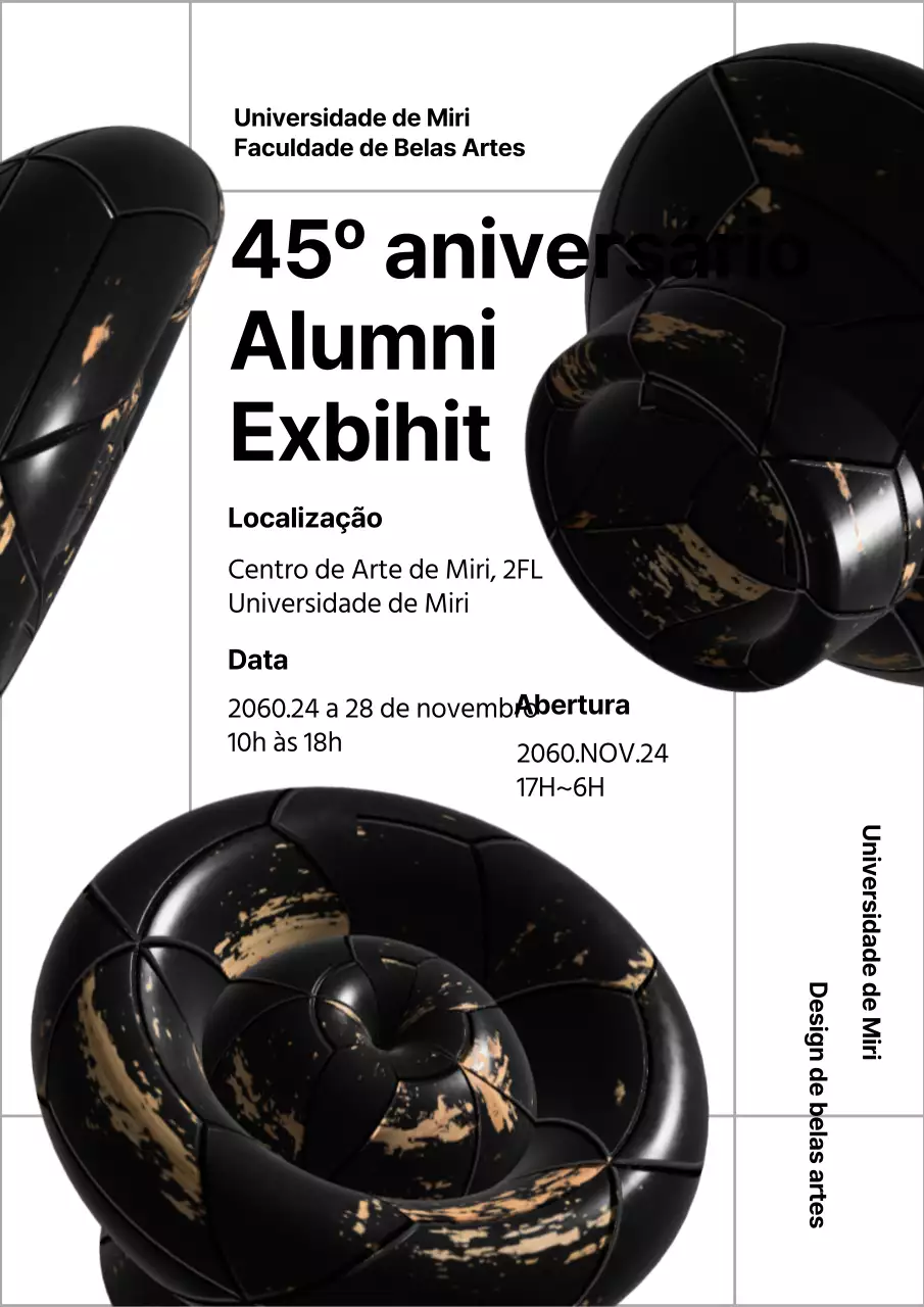 Exposição de graduação com conceito de artesanato 3D preto e dourado