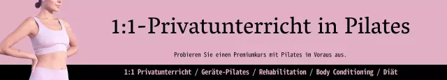 Rekrutierung eines Pilates-Kurses auf rosa Hintergrund