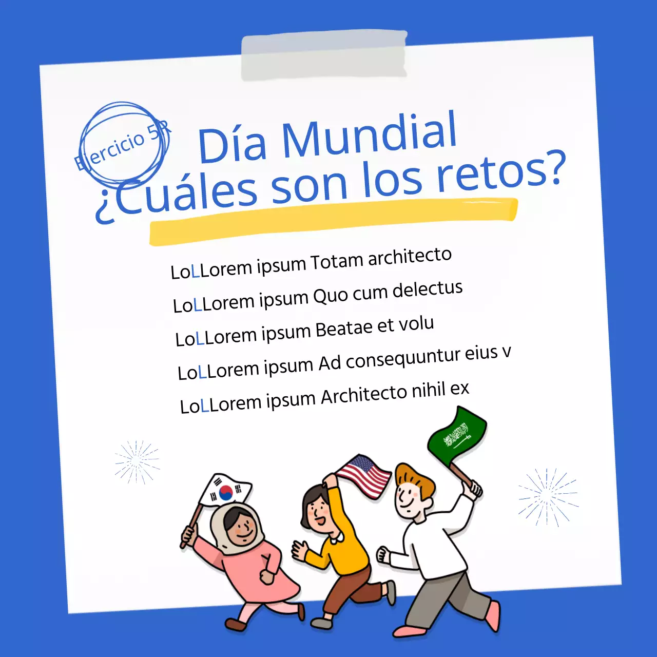 Los problemas de la población mundial en tarjeta azul y blancaNoticias