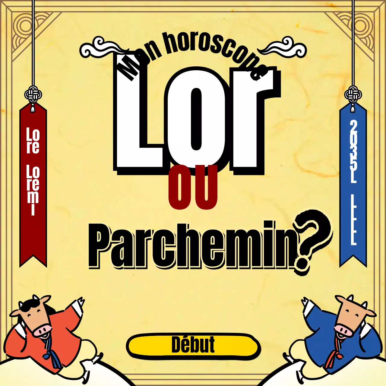 Illustration d'un personnage traditionnel de vache jaune pour dire la bonne aventure du Nouvel An