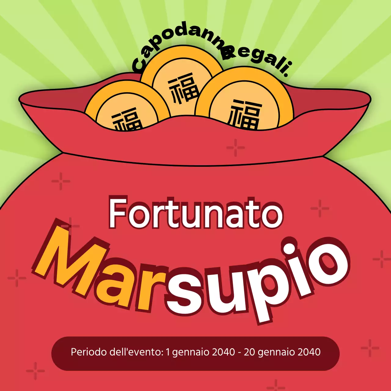 Evento di Capodanno con concetto di borsa rossa portafortuna