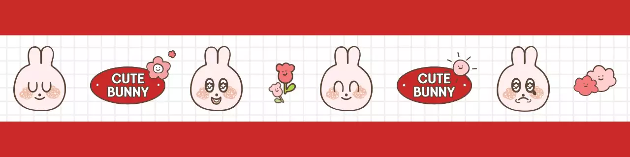 Red and white bunny illustration pattern with a cute and cuddly style