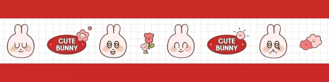 Red and white bunny illustration pattern with a cute and cuddly style