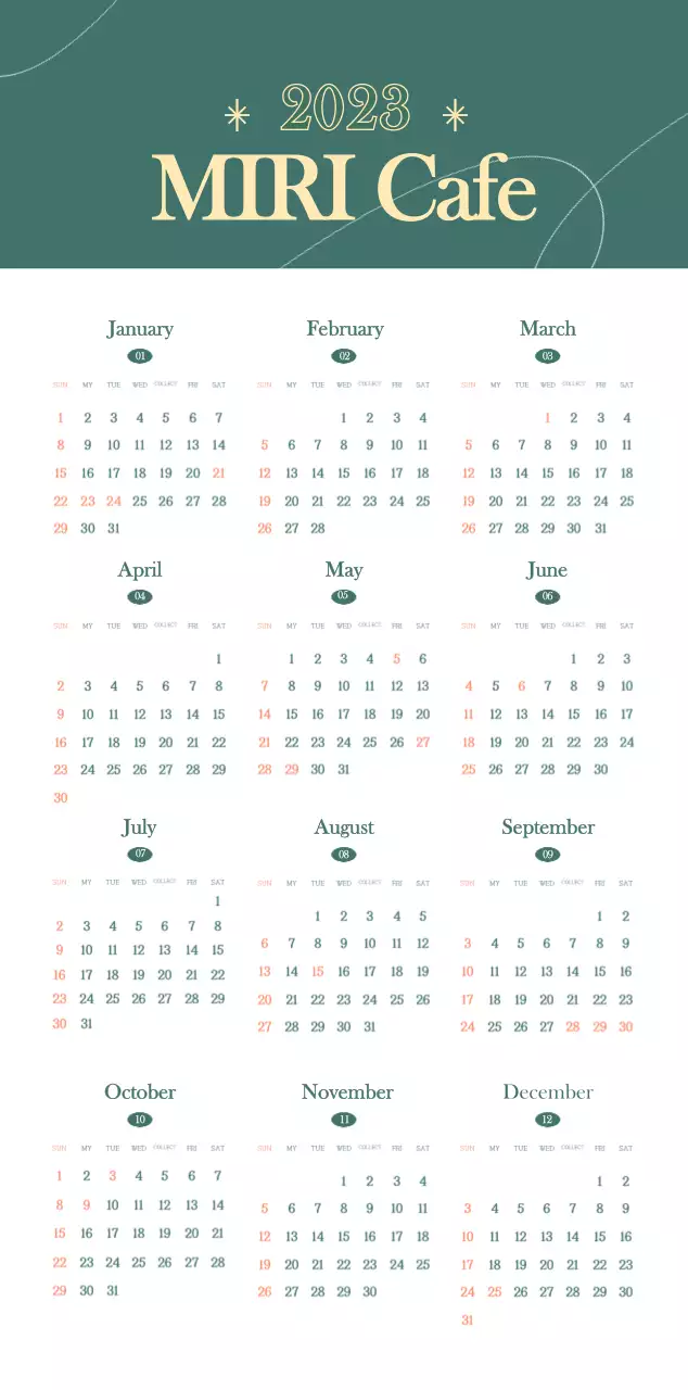 Cafe calendar with drink of the month recommendations