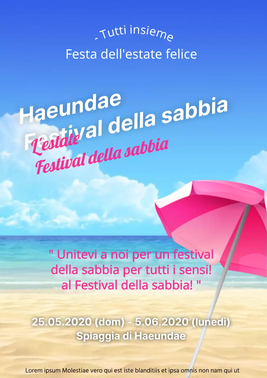 Semplice poster promozionale di un festival estivo con scena di mare
