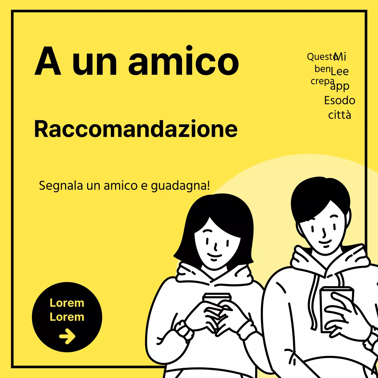 Sfondo giallo maschio e femmina illustrazione mobile referral evento pulito banner