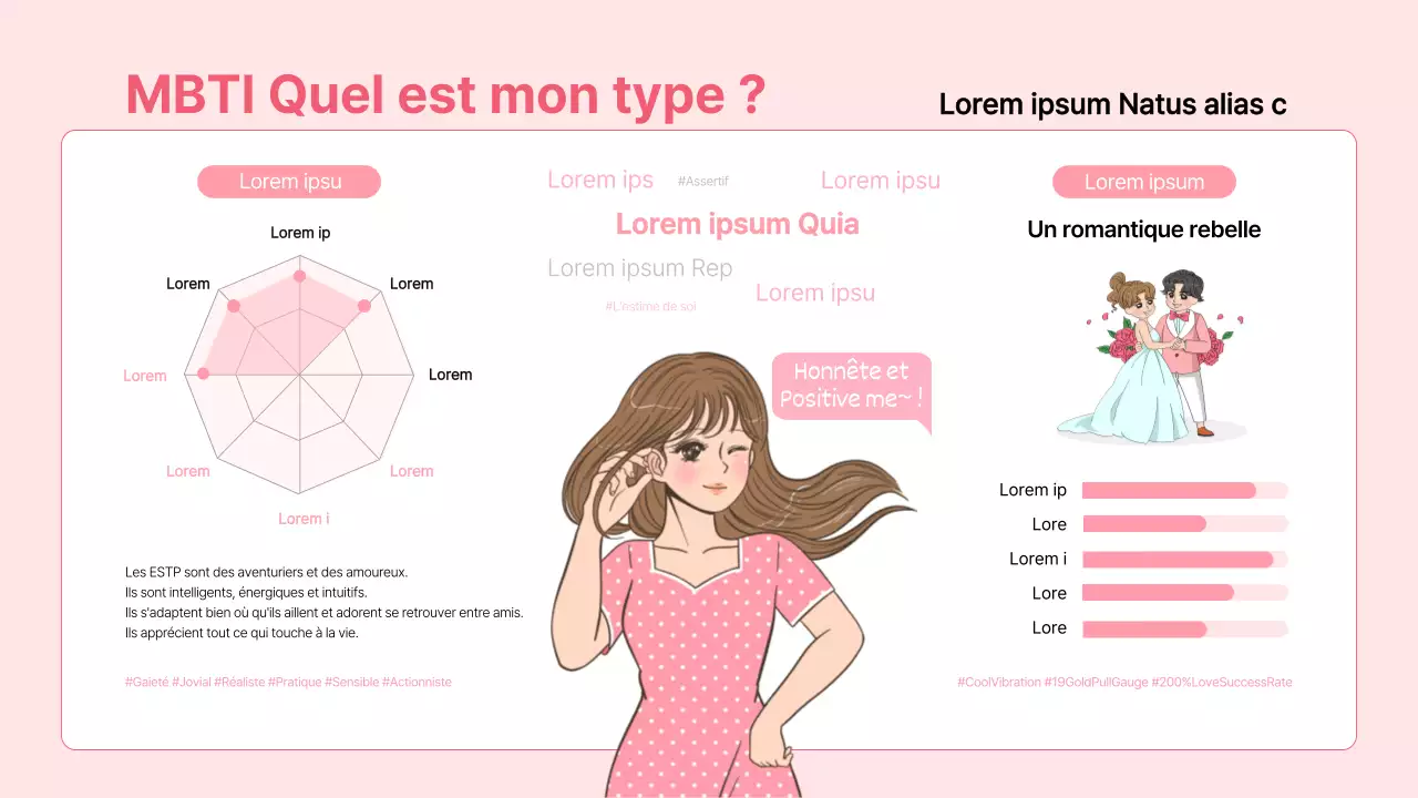 MBTI en rose : Quel type suis-je ? Infographie de présentation de soi ESTP