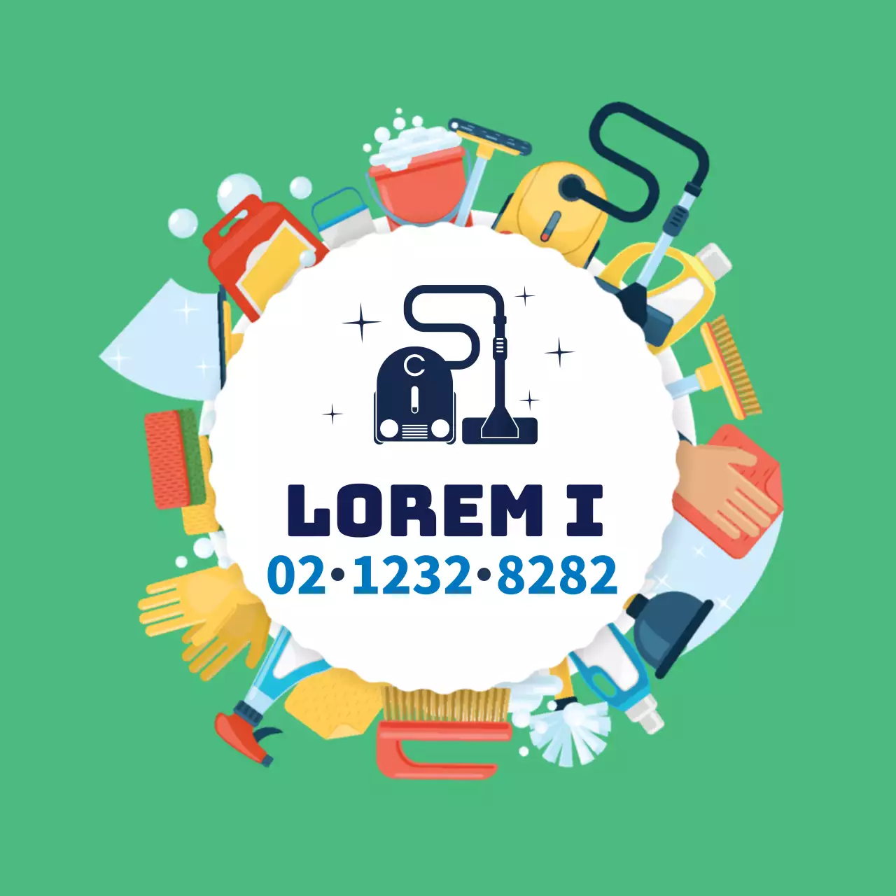 Groene illustratie schattige schoonmaakservice schoonmaakbevordering