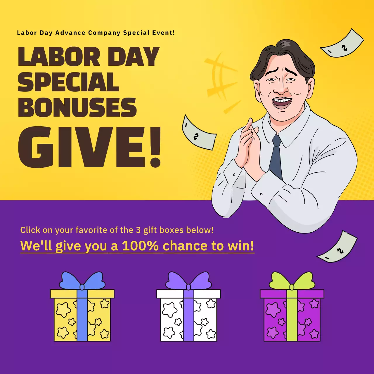 A special bonus offer for Labor Day with a playful cartoon illustration concept