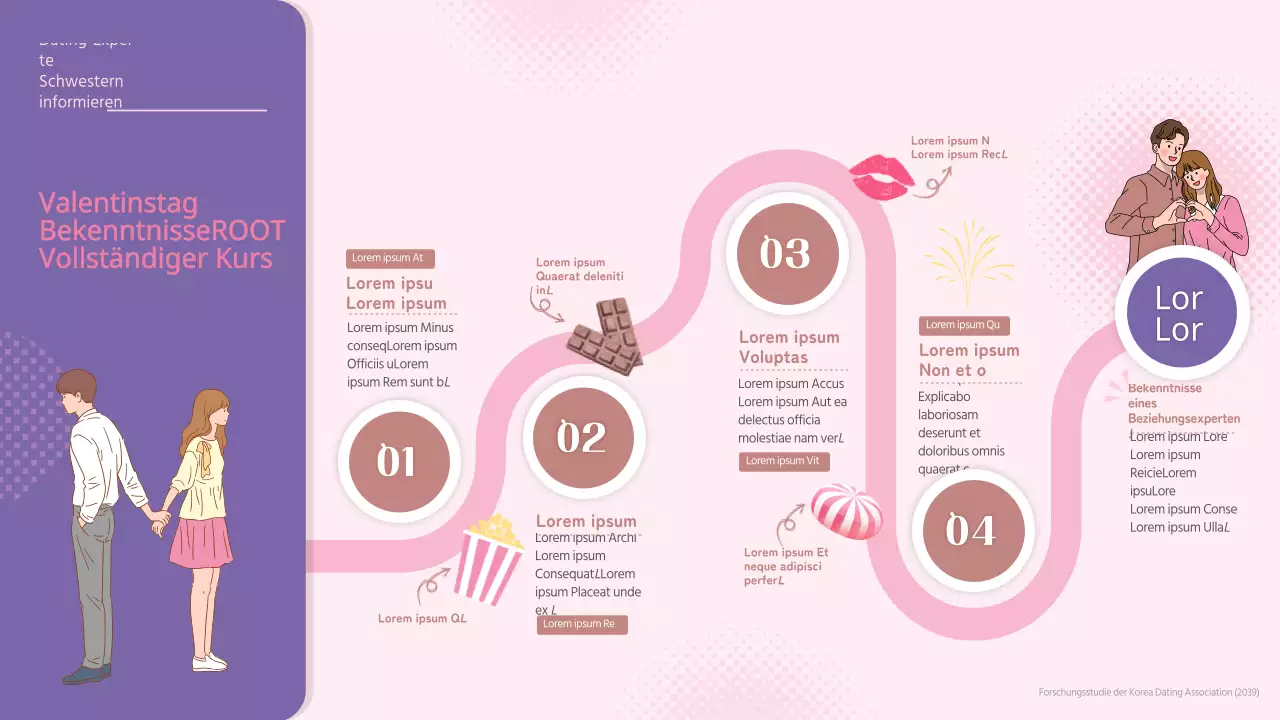 Infografik zum Valentinstag mit einem rosa und violetten Konzept