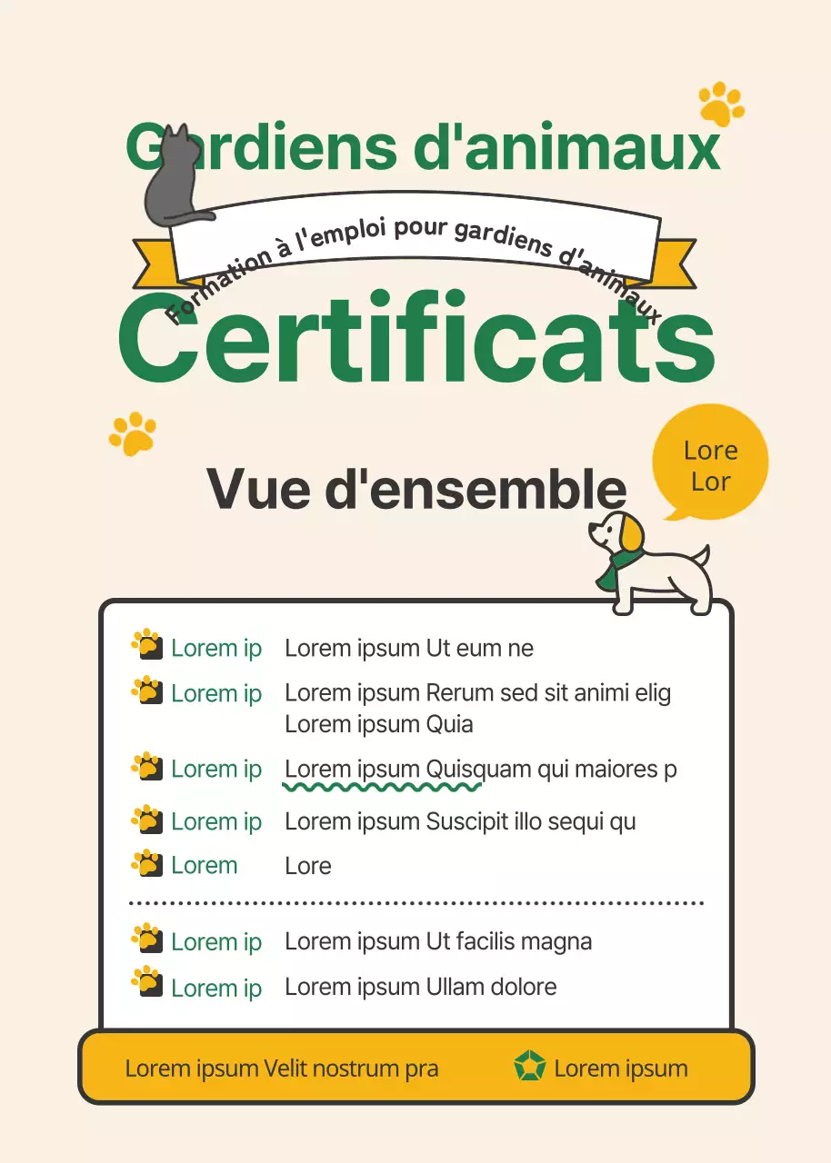 Recrutement pour la certification des gardiens d'animaux sur le thème du vert et du jaune