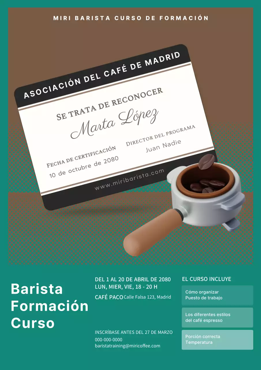 Turquoise Brown Cute 3D Bean Illustration Barista Training Class Recruitment Webposter