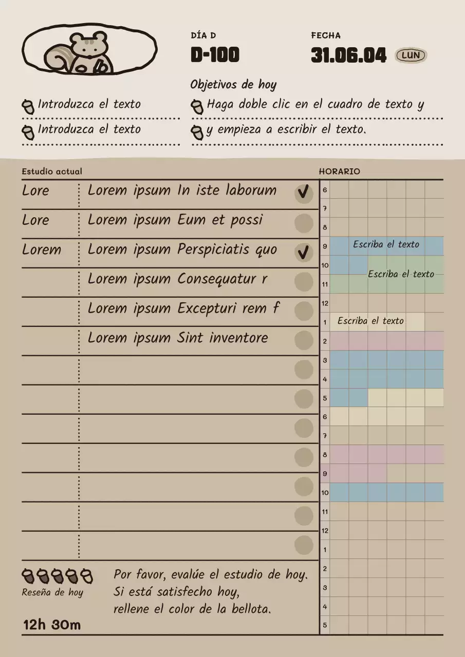 Agenda diaria con simpáticas ilustraciones en beige y marrón