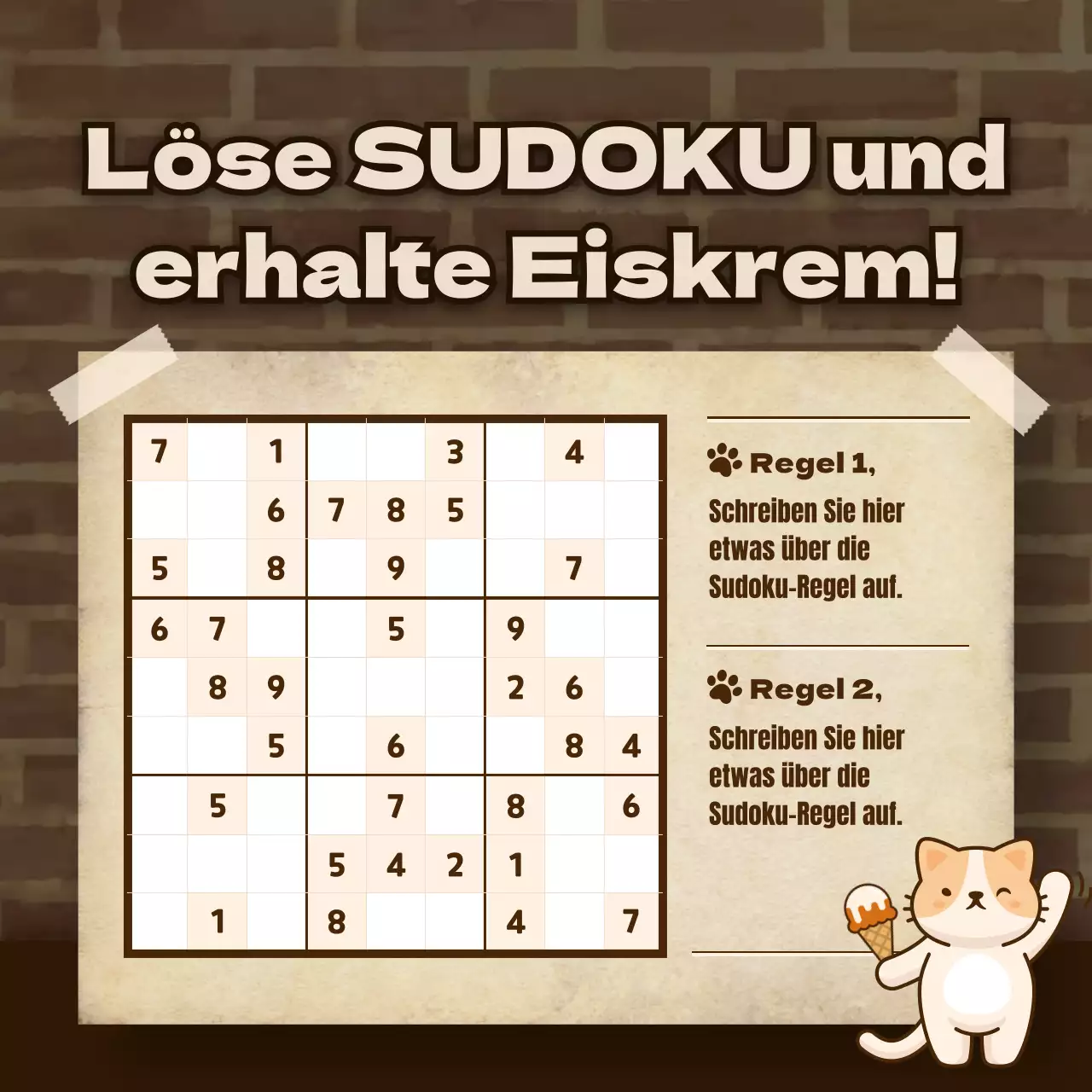 Niedliches Sudoku-Spiel Event in Braun und Hellblau