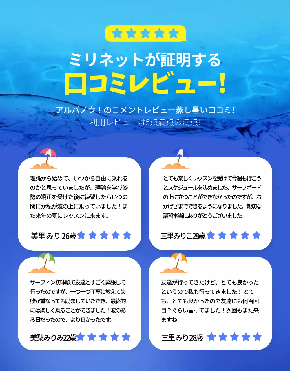 青 ポップ サーフィン チラシ 詳細ページ