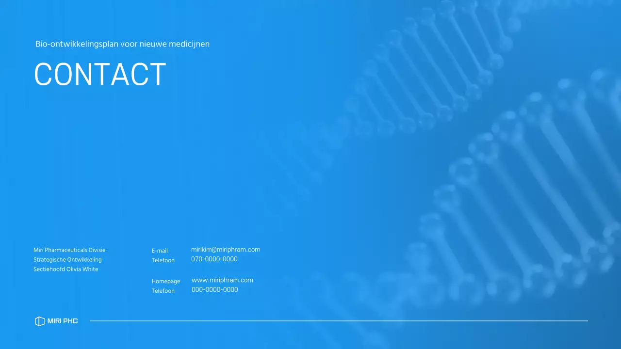 Een strak, blauw getint businessplan voor een farmaceutisch bedrijf dat een nieuw medicijn ontwikkelt.