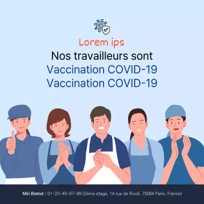 Affiche carrée sur la vaccination contre le coronavirus avec illustration bleue