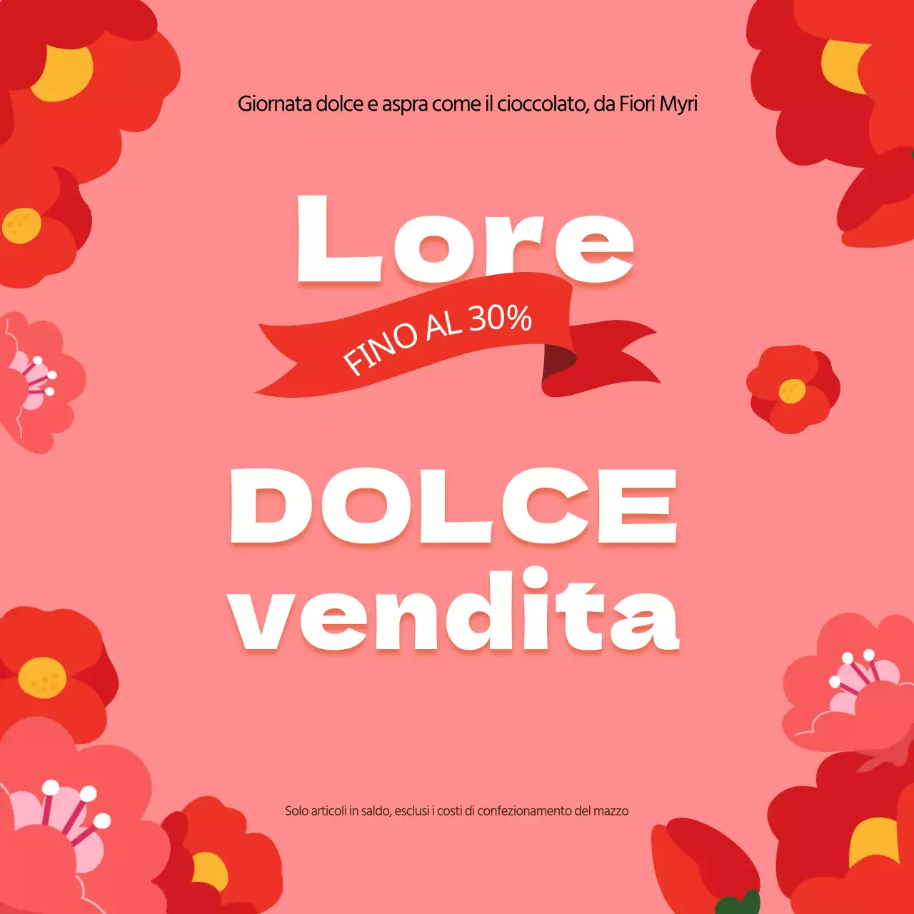 Promuovere un evento di vendita di un fiorista minimalista in rosa e rosso