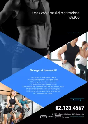 Poster per l'iscrizione al fitness con foto e accenti blu