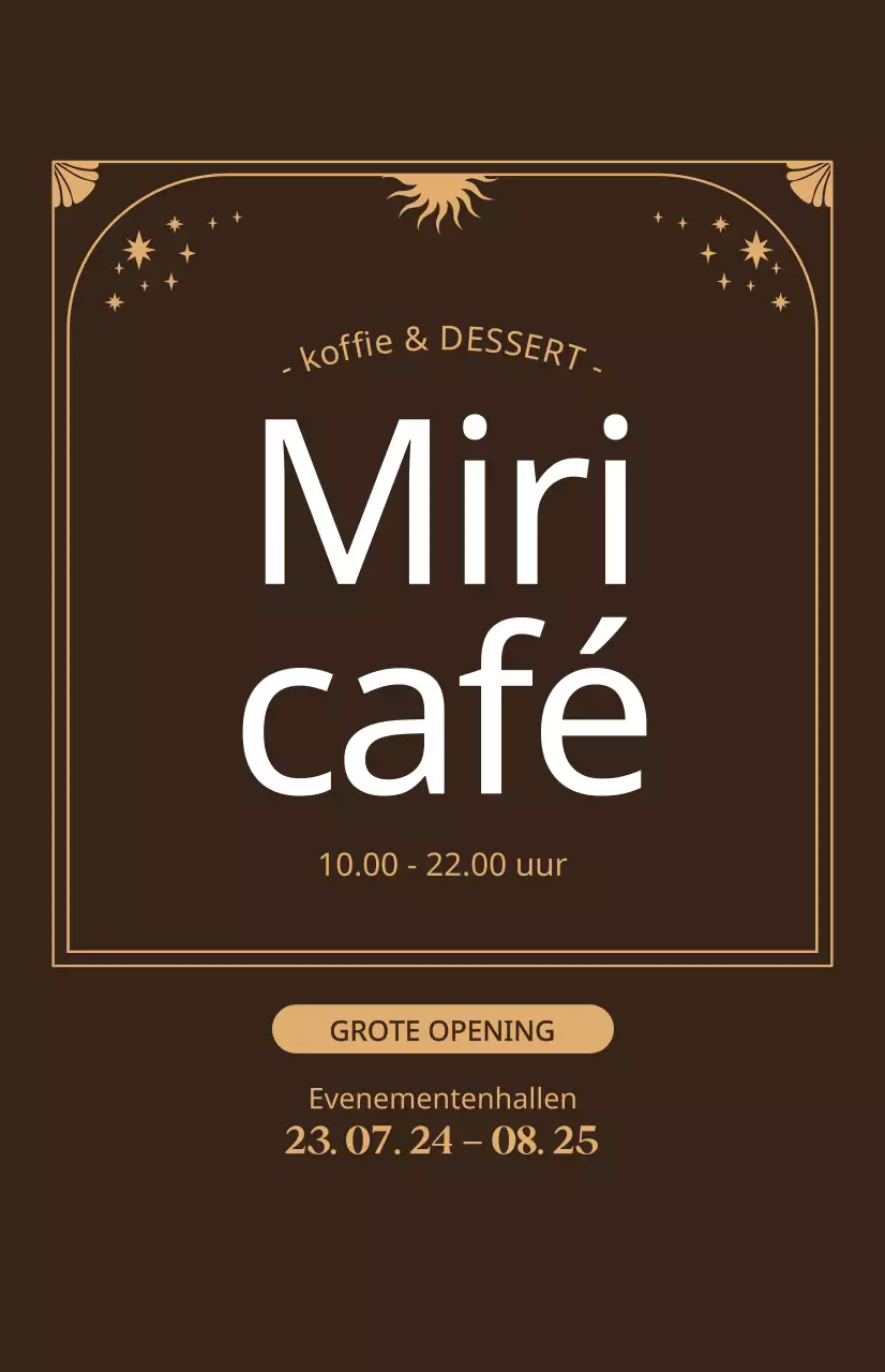 Promoot de korting op de opening van een café met een beige sfeer op een bruine achtergrond