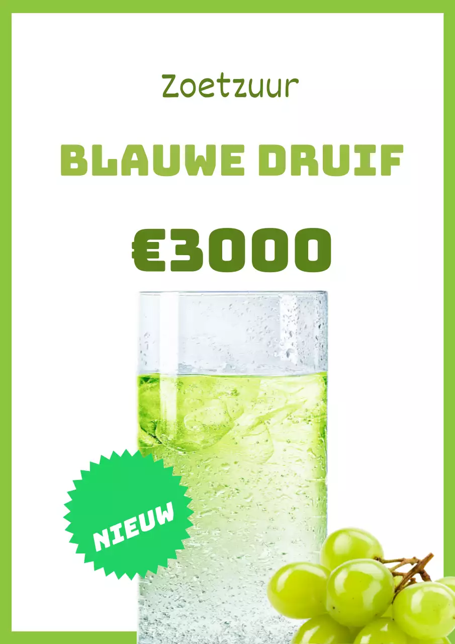 Een eenvoudige limoengroene en witte flyer om een nieuwe Muscat Ade drank te promoten.