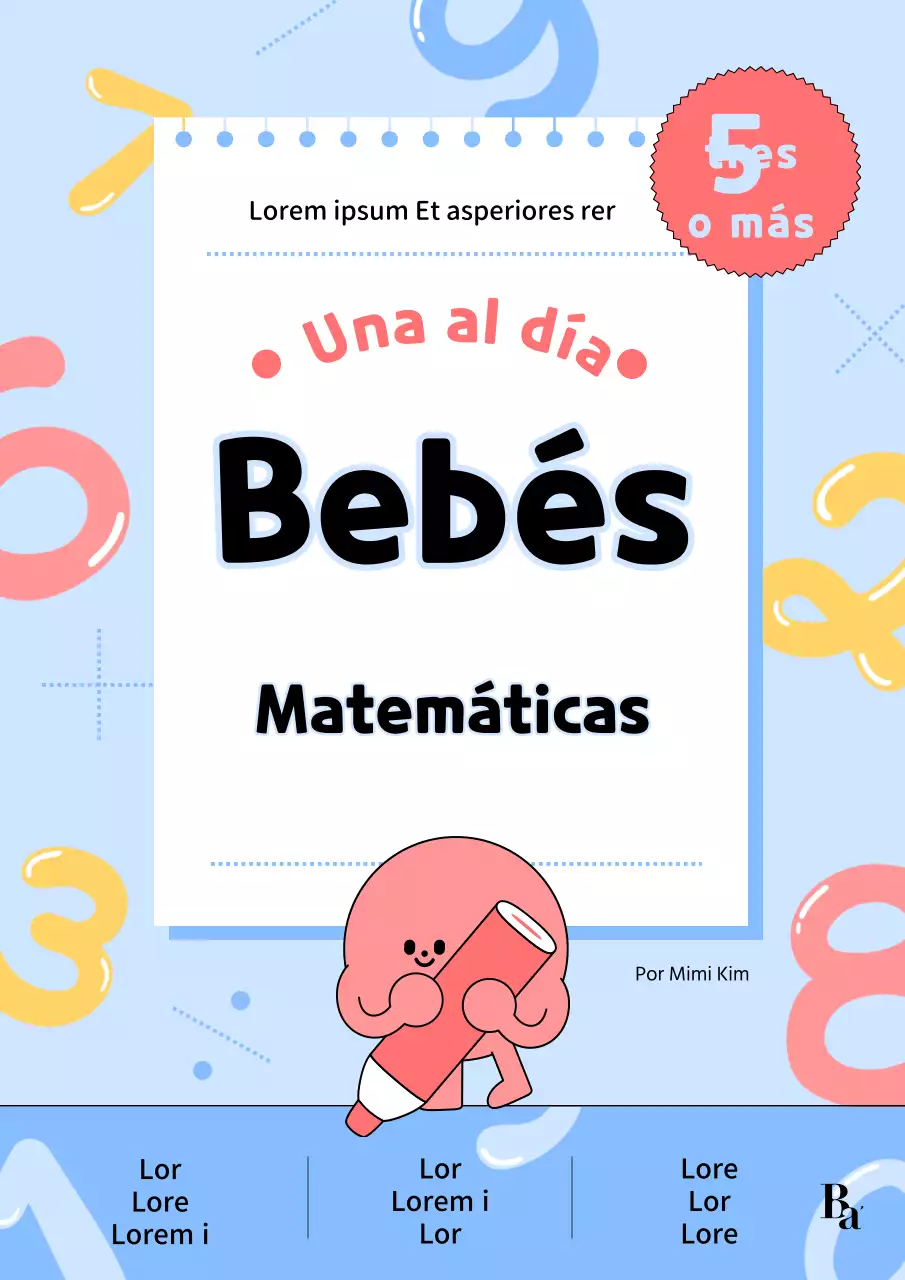 Cubierta de libro de matemáticas para niños en azul claro y rosa