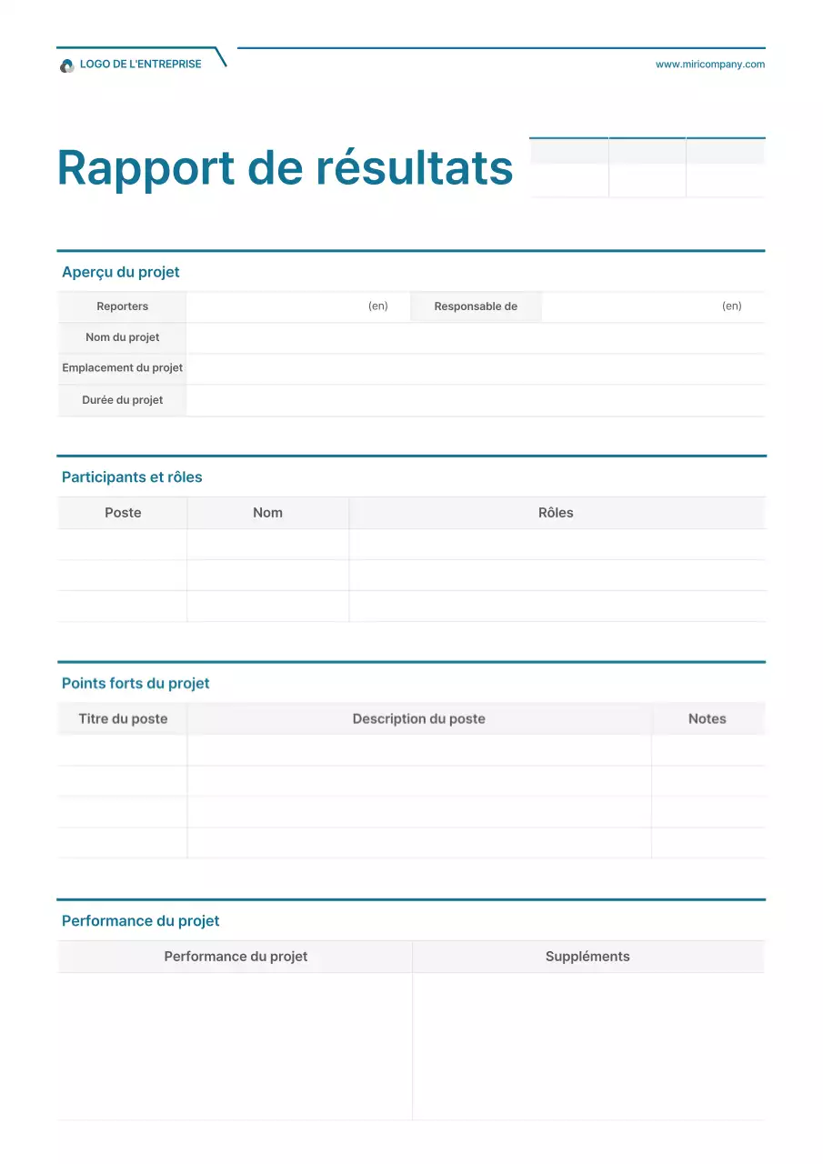 Rapport de projet de conception simple en blanc et turquoise