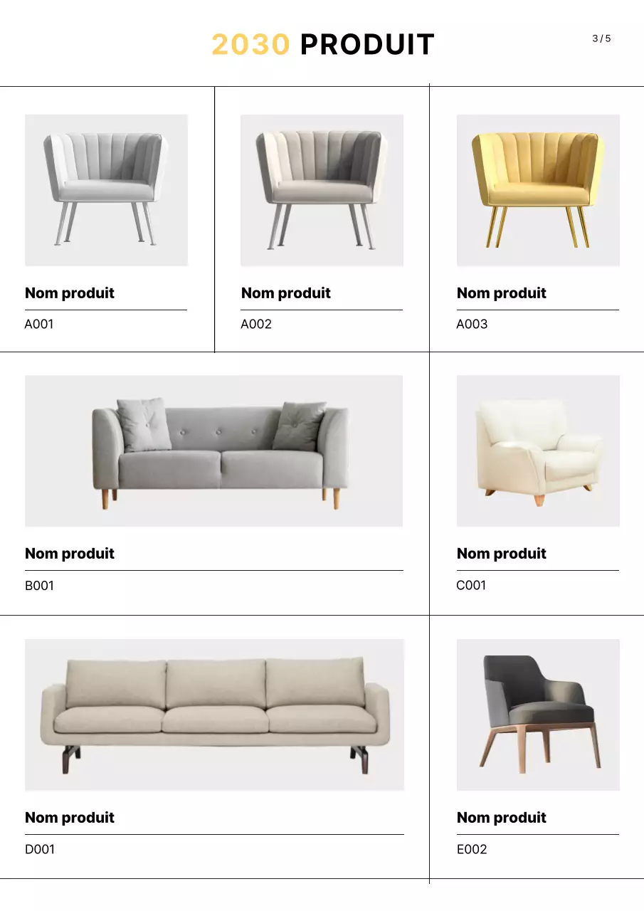 Catalogue de produits d'ameublement en jaune